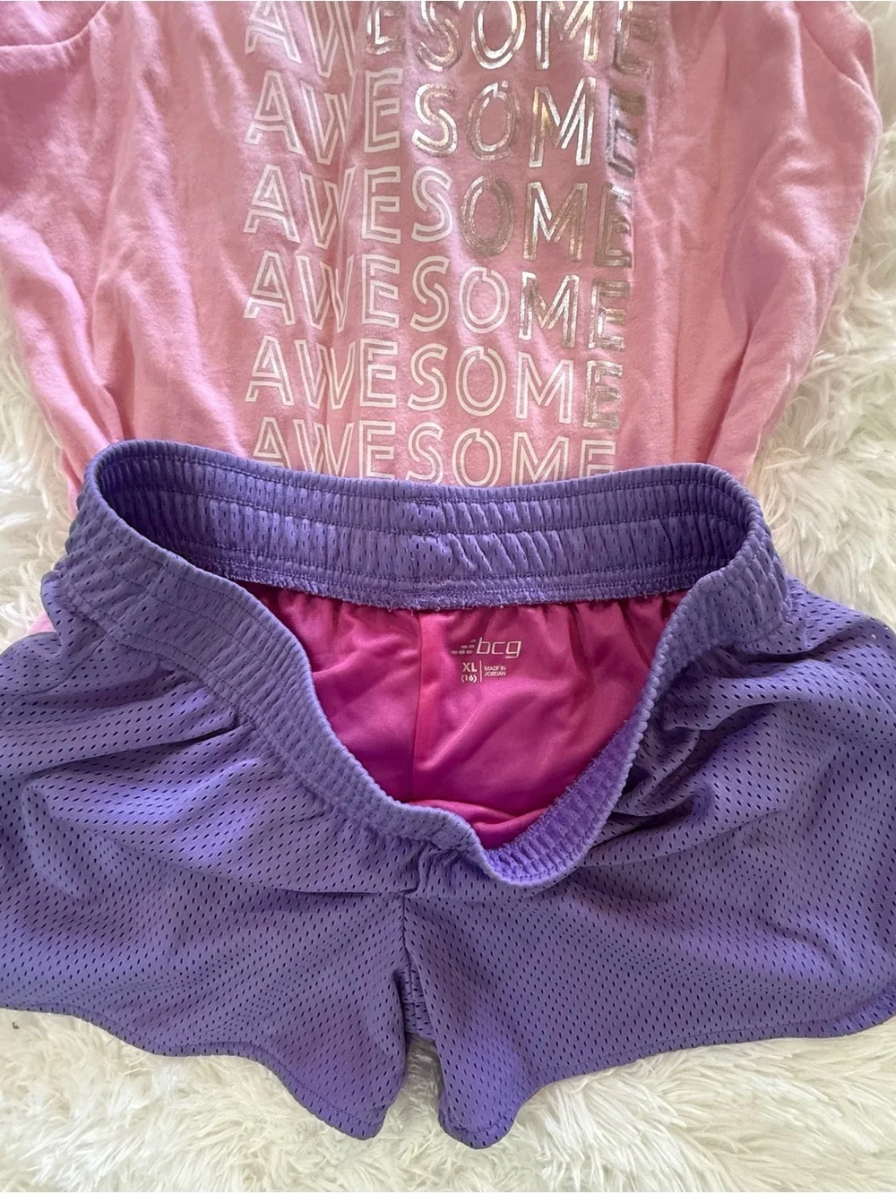 Athletic Works Girls XL 14-16 Pink Awesome Tank Top BCG Purple Shorts Outfit Set